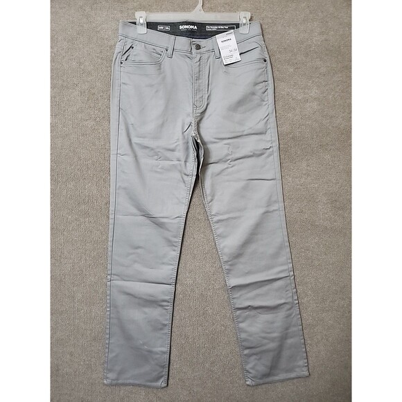 Sonoma Everyday All Day Pants Mens 34x34 Lt Gray Straight Fit Flexwear Waist NEW - Picture 1 of 10